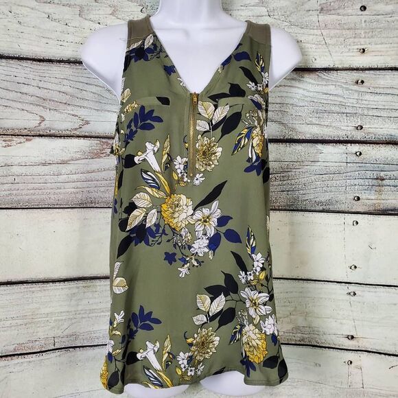Rue21 Small Green Floral Zip Front Sleeveless Blouse Tank Top - Picture 1 of 5
